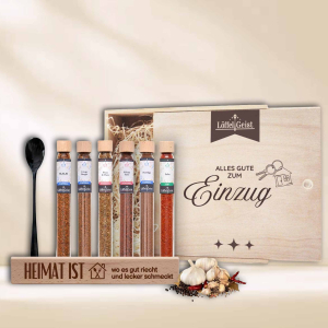 Geschenkset in Holzbox Alles Gute zum Einzug